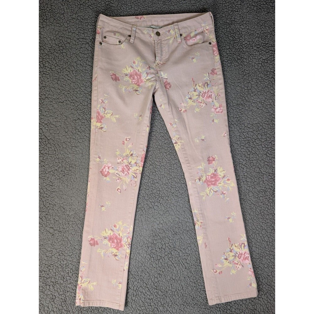 Garnet Hill Womens Jeans Size 8 Petite Floral Pink Skinny Stretch Pants Garden